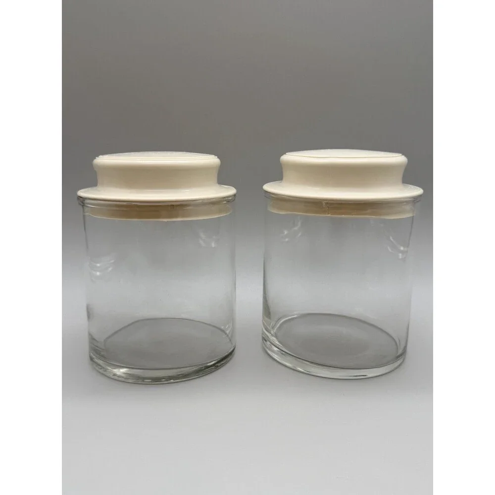 VTG 70s Federal Glass Co. Jar Canister Set of 4 Cream Lids Rare MCM C-327 EUC